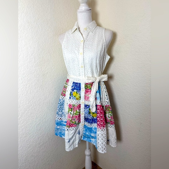 Boston Proper Dresses & Skirts - Mixed Media Eyelet Patchwork Print Fit and Flare Dress. Size S